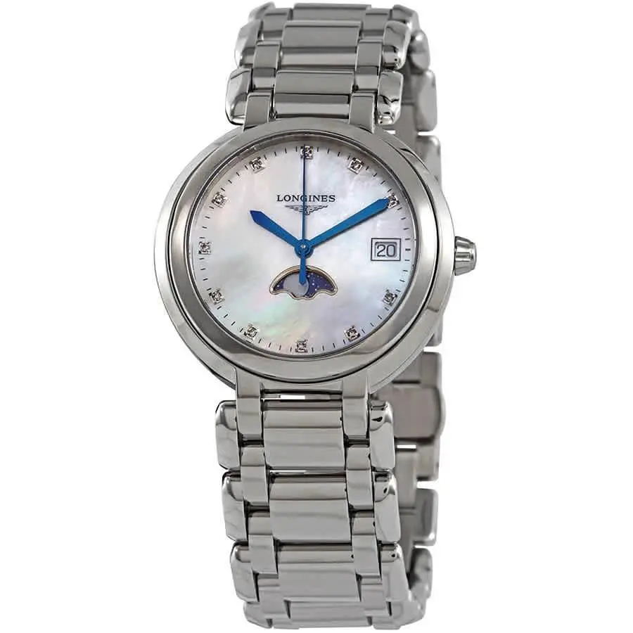 Longines Primaluna Moonphase Mop Diamond Dial Ladies Watch L8.116.4.87.6
