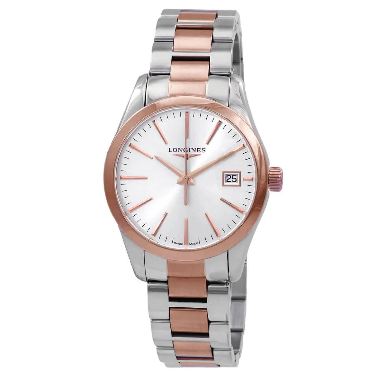 Longines Conquest Classic Quartz Ladies Watch L2.386.3.72.7 - Dial: Silver, Band: Silver, Pink, Bezel: Pink