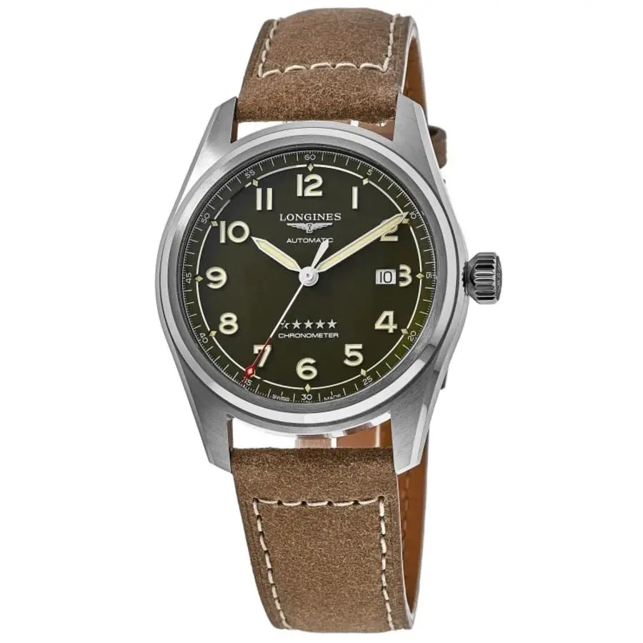 Longines Spirit Automatic Green Dial Leather Strap Men`s Watch L3.811.4.03.2