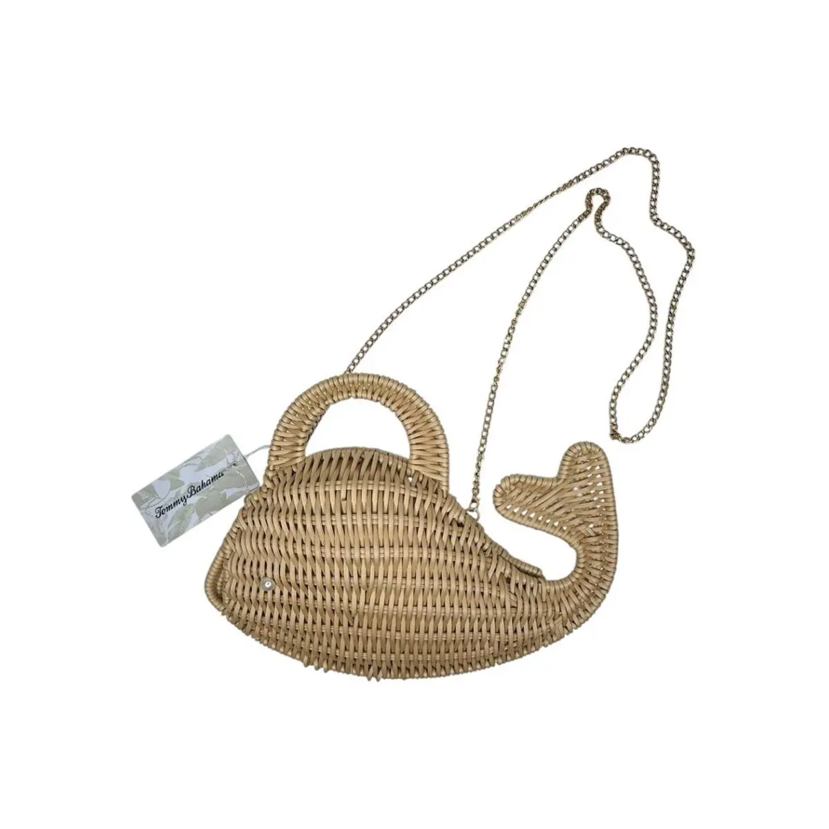 Tommy Bahama Whale Wicker Crossbody Bag Natural Gold Chain Novelty Purse
