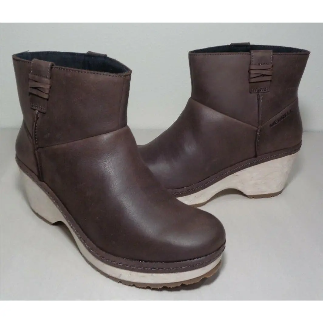 Merrell Size 8 M Halendi Bluff Espresso Brown Leather Boots Women`s Shoes