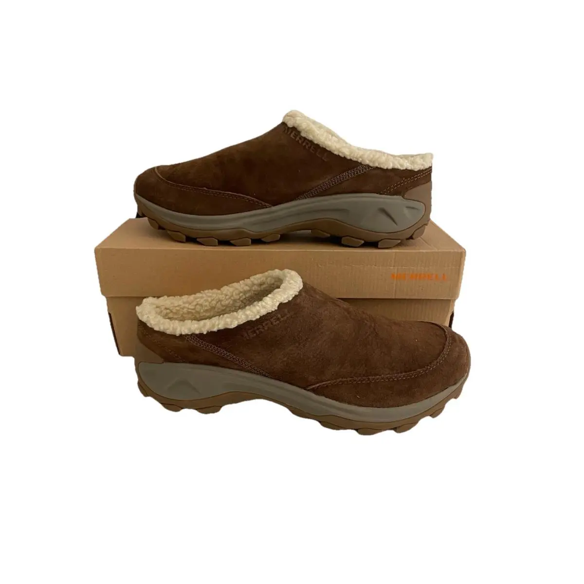 Merrell Men`s Winter Slide Earth Brown Suede 11.5 Shearling Lined