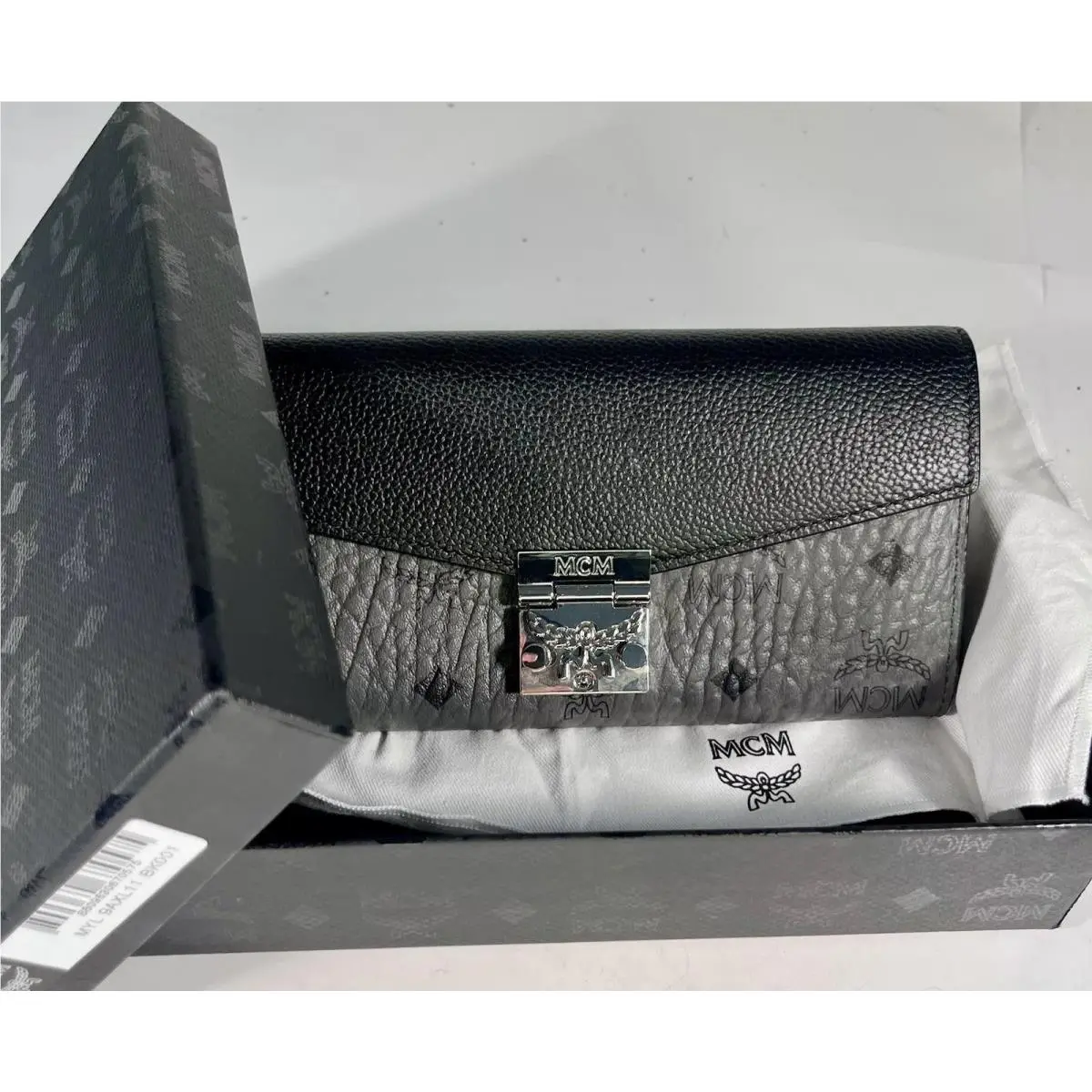 Mcm Tracy Crossbody Mini Gray/black Leather Silver Cha