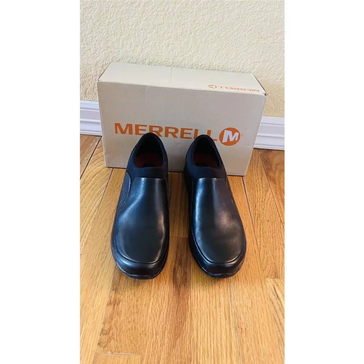 Merrell Spire Stretch Shoes Womens Casual Wedge Loafers Black Leather Sz 9