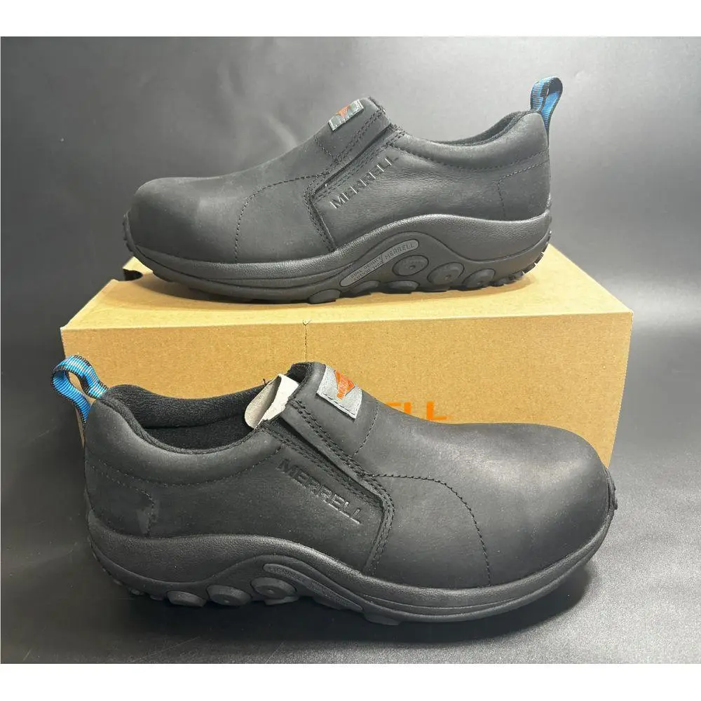 Merrell Men`s Work Jungle Moc Leather Composite Toe Shoe Black in Size 8