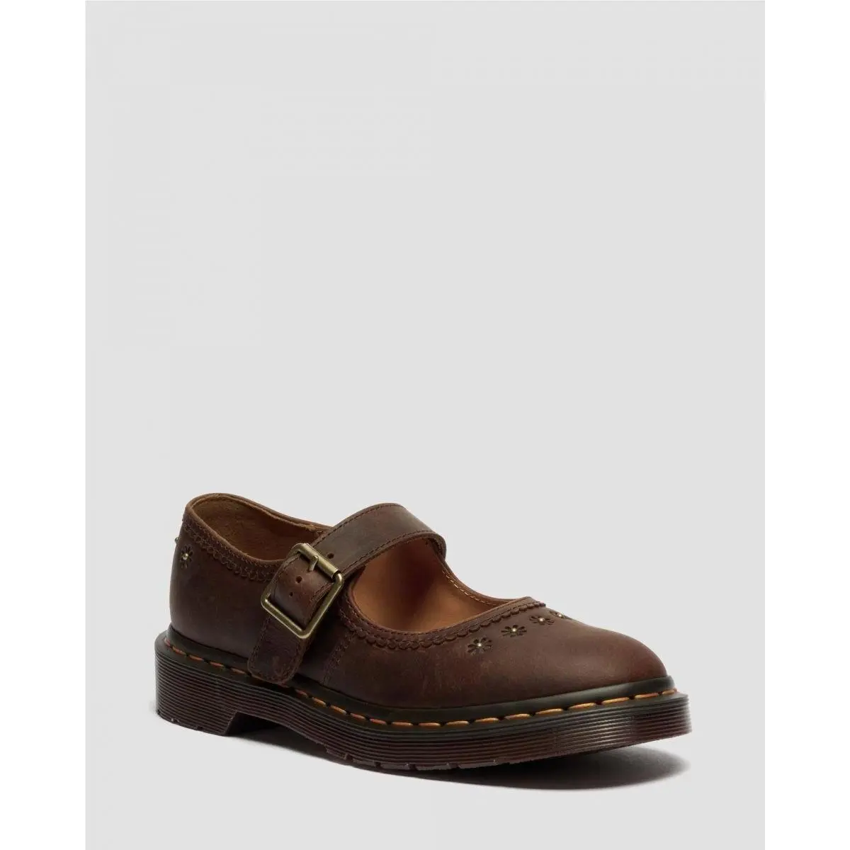 Dr Martens Women`s Mary Jane Flower Dark Brown Crazy Horse Leather - 42391200 D