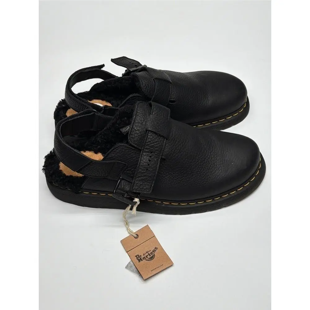 Dr Martens Black Leather Fur Lined Clog Sandal Mens Size 13 Adjustable Strap