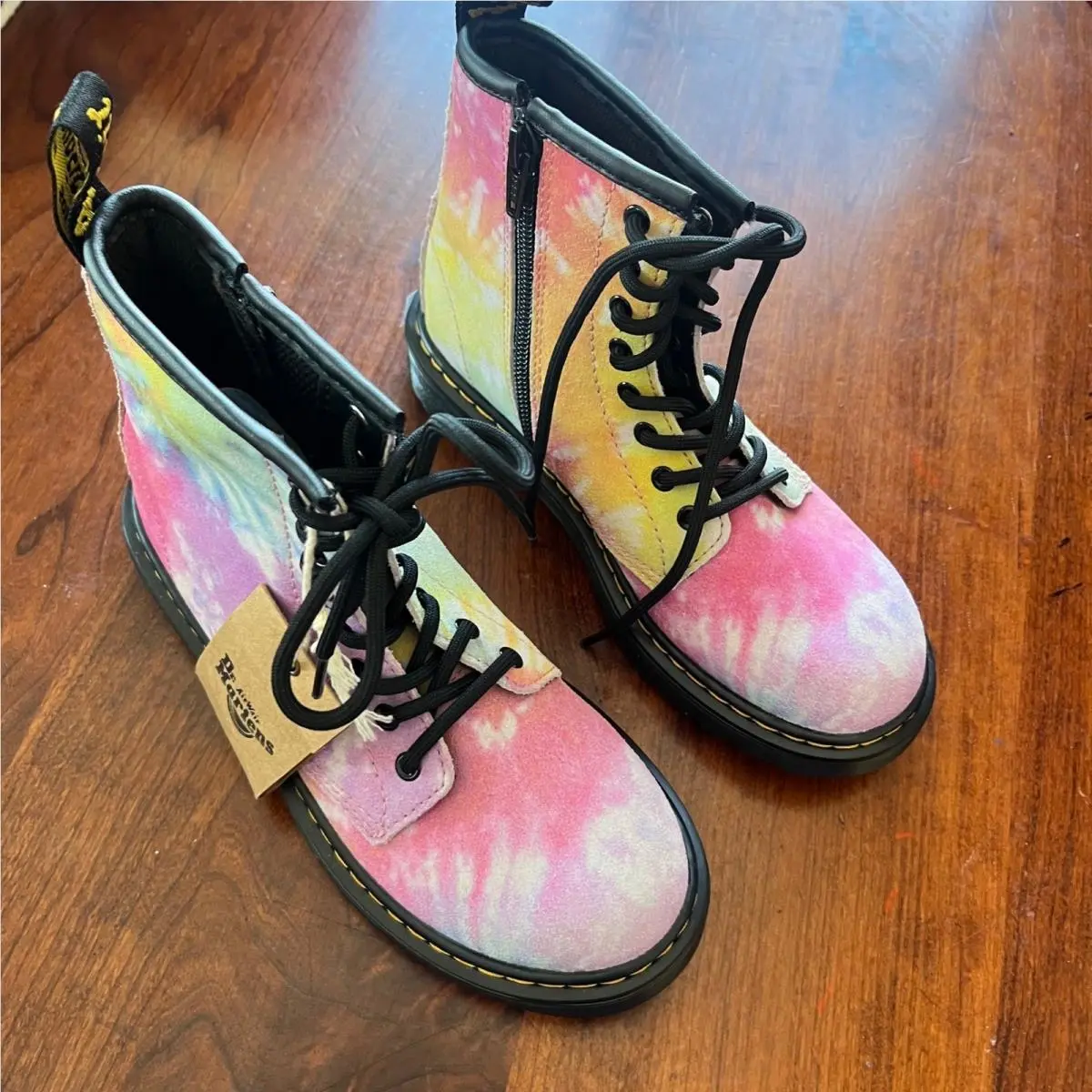 Dr. Martens 1460 J Kids Tie Dye Suede Boots Pink Yellow Blue 1460J US 2