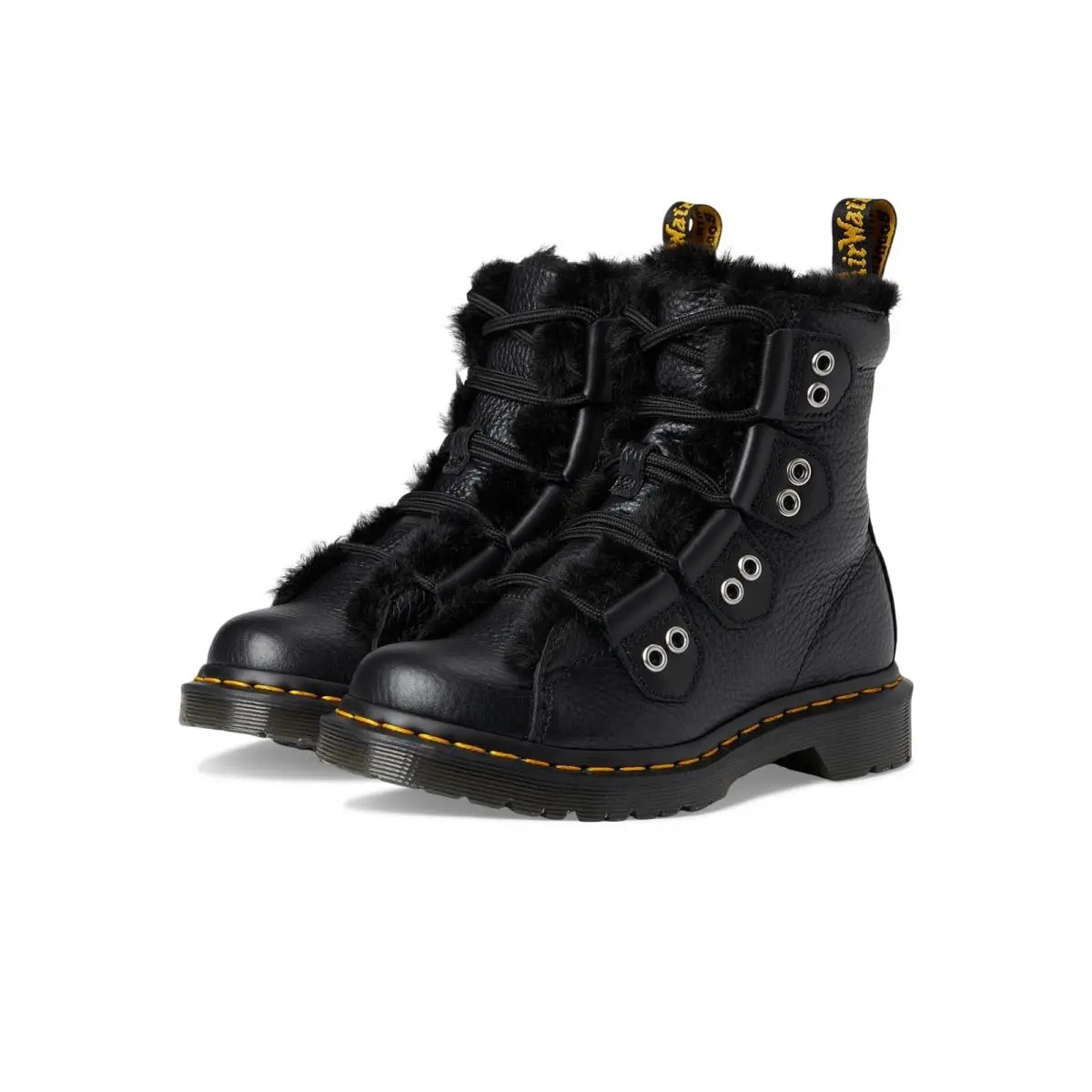 Dr. Martens Womens 1460 Lace To Toe Fur Lined Boots Black 6 Medium 6