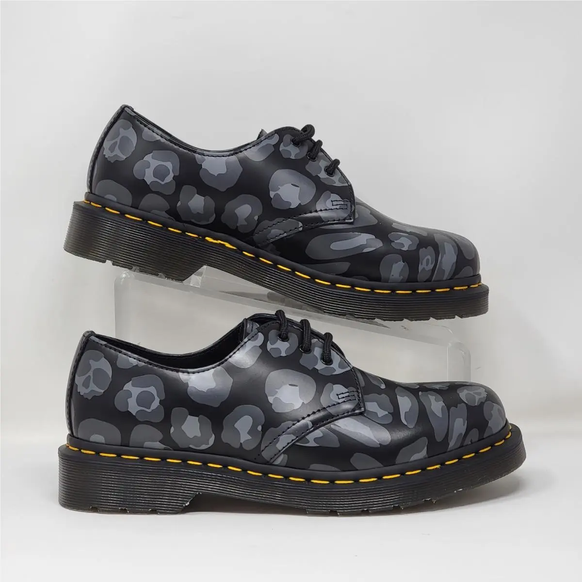 Dr. Martens 1461 Distorted Leopard Print Oxford Black/gray- Men Sz 6/Wnms 7