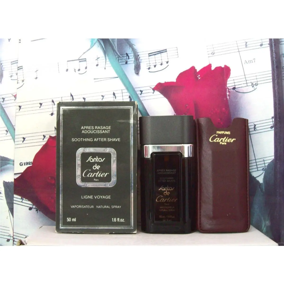 Santos De  Soothing After Shave Spray 1.6 Fl. Oz. Vintage. Leather Cased by Cartier
