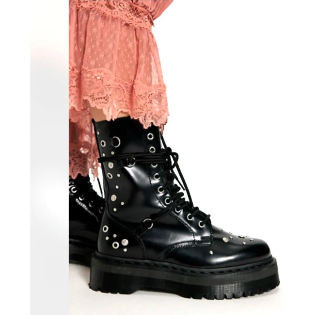 Free People Dr Martens Jadon Hi Studded Platform Boots Black Leather 39/8