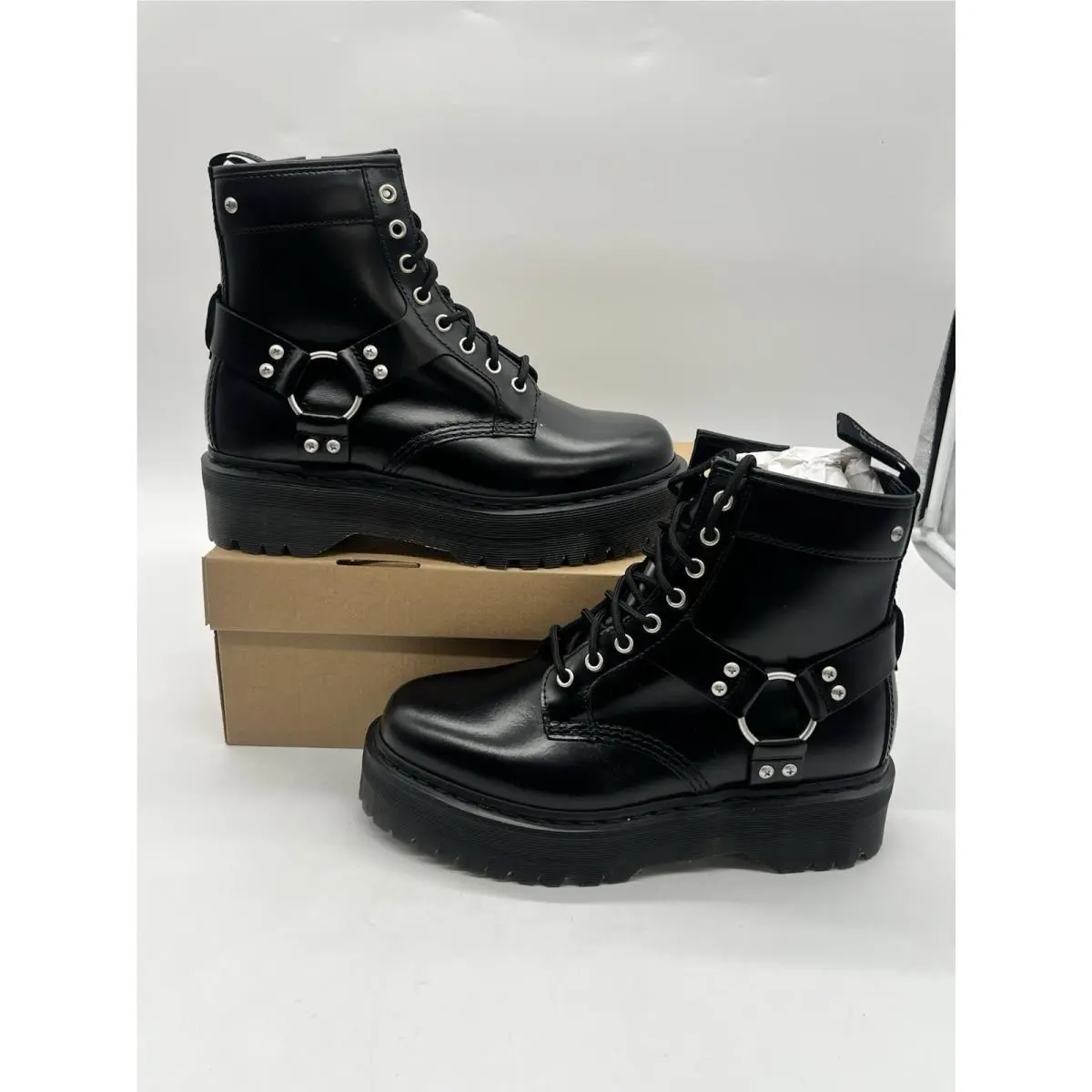 Dr. Martens 1460 Quad Harness Men’s Sz 10 Black Leather Platform Ankle Boots