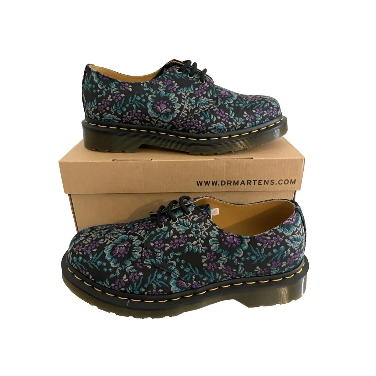 Dr. Martens 1461 Floral Jacquard Oxford Shoes Black Rich Purple Mens Size 7 W 8