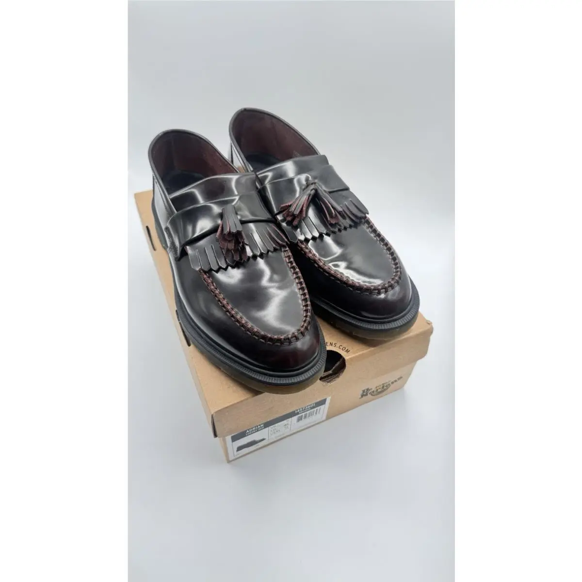 Dr Martens 12 Men’s Adrian Cherry Red Tassel Arcadia Rub Off Leather Loafers