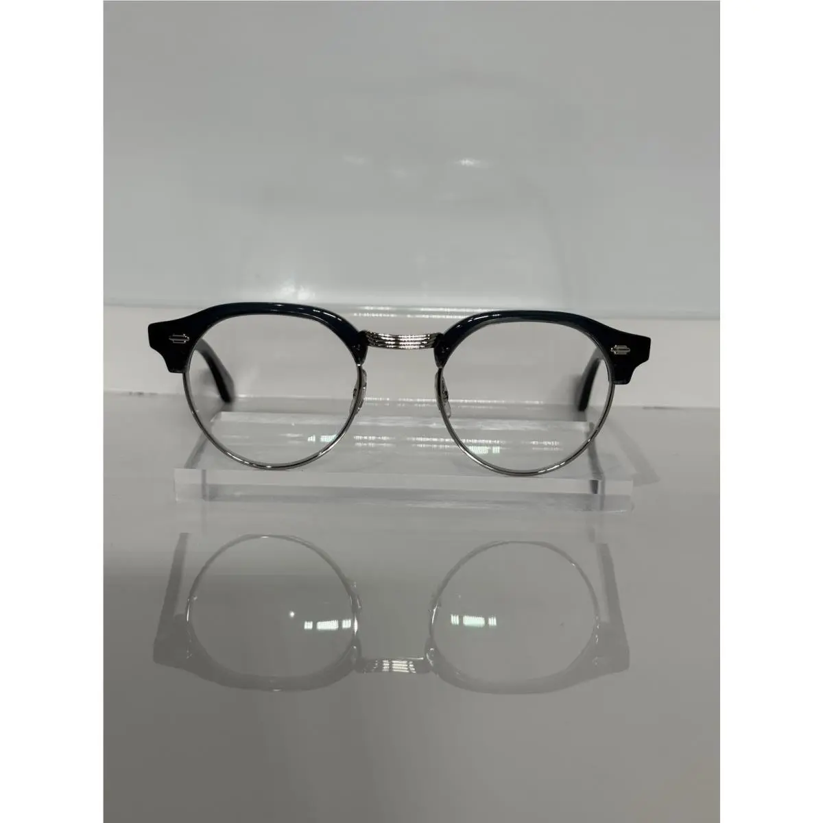 Garrett Leight Oakwood Light Blue Round Silver Metal Retro Eyeglasses