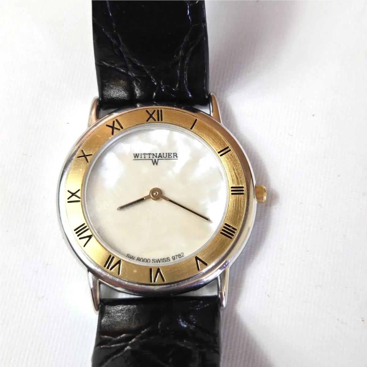 Men`s  Watch Mother Of Pearl Dial Gold Tone Bezel Roman Numeral by Wittnauer