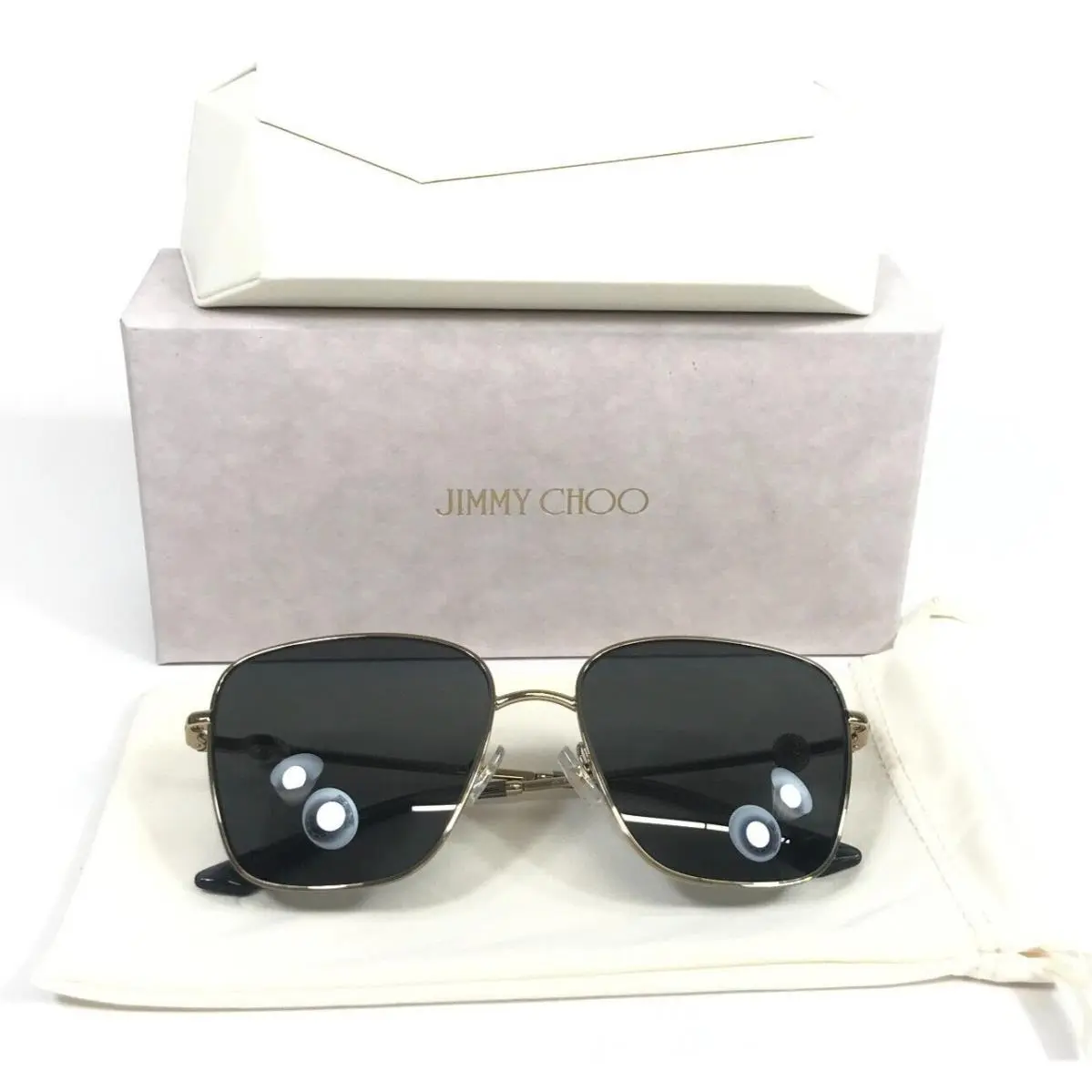 Jimmy Choo Sunglasses JC4005HB 3006/87 Gold Rim Cat Eye Pearl Crystals 56-17-140
