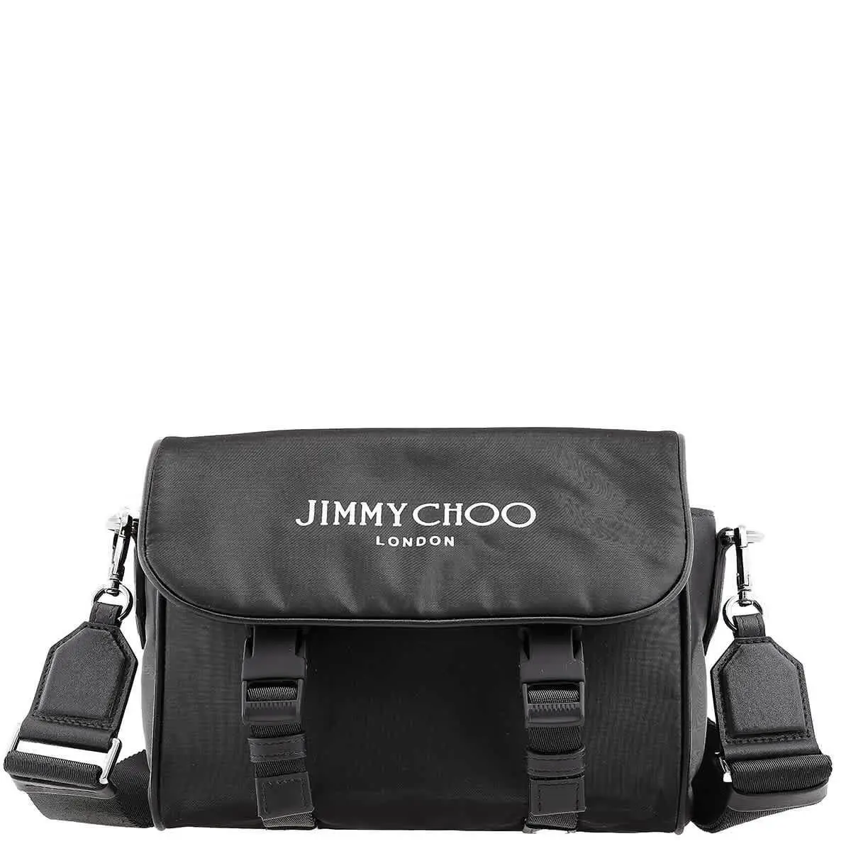 Jimmy Choo Eli Logo Print Nylon Crossbody J000169216-BLACK/LATTE/GUNMETAL