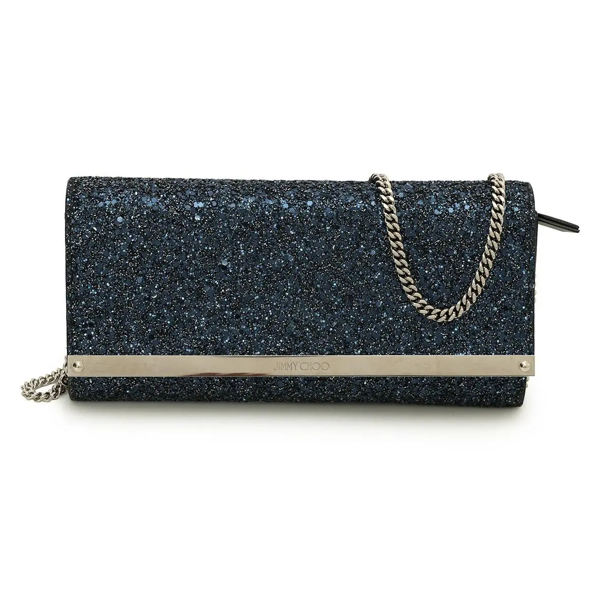 Jimmy Choo Milla Navy Mix Crackly Glitter Fabric Clutch