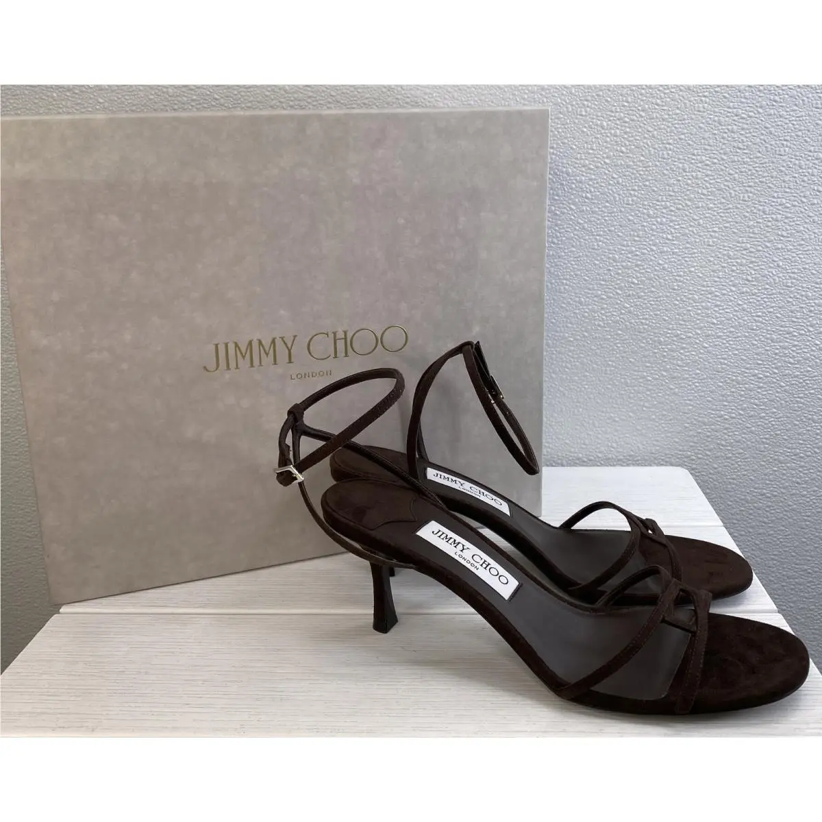 Jimmy Choo 1998 Leo 65mm Womens US9.5 EU39.5 Chocolate Suede Ankle Strap Sandals