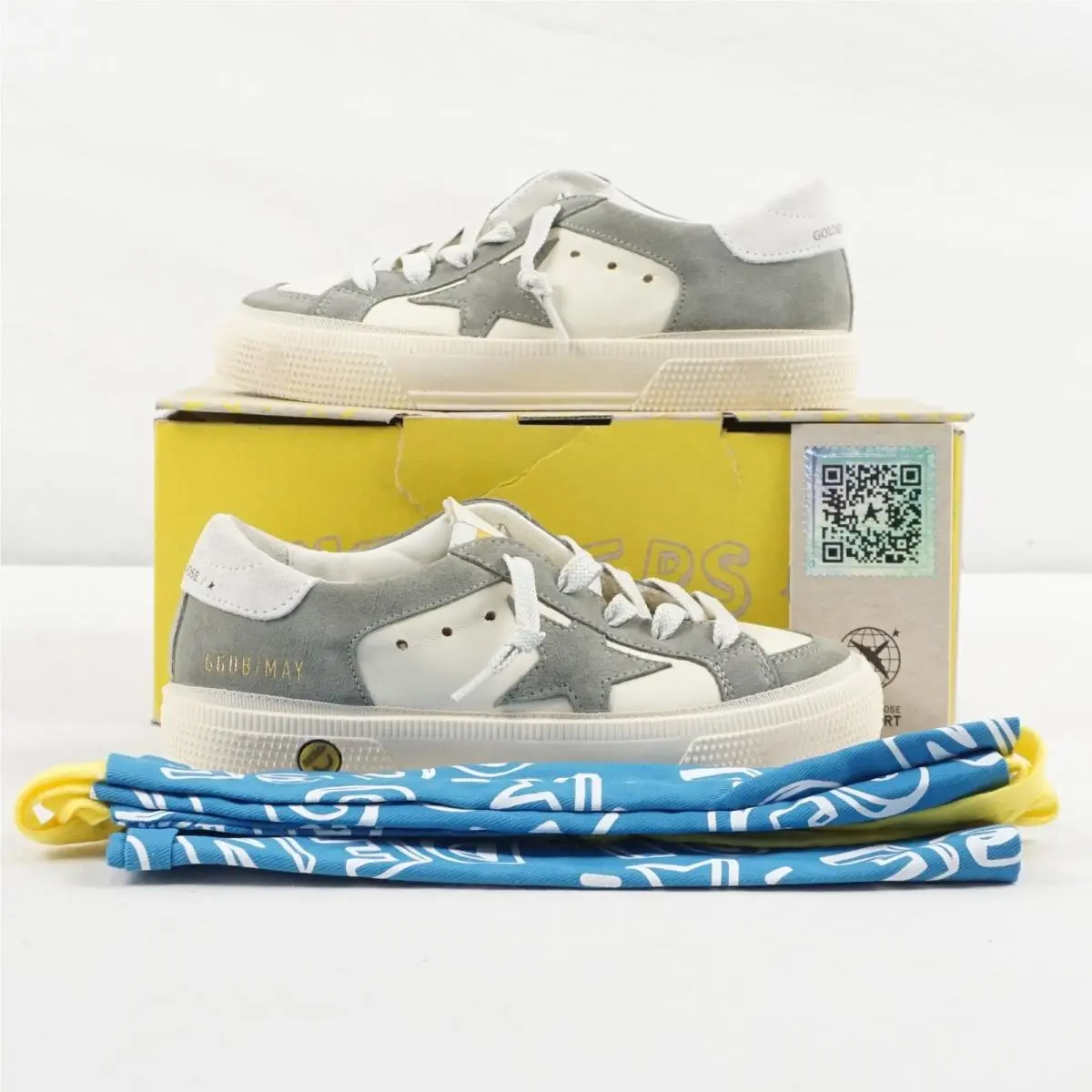 Golden Goose Kids May Suede Double Quarter Toe In White/artichoke Size IT 30
