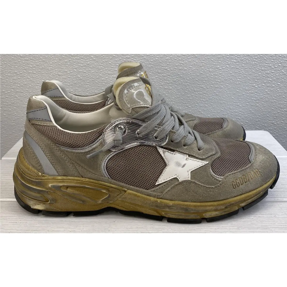 Golden Goose Dad Star Men`s US8 EU41 Taupe/silver/white Mesh Running Sneakers
