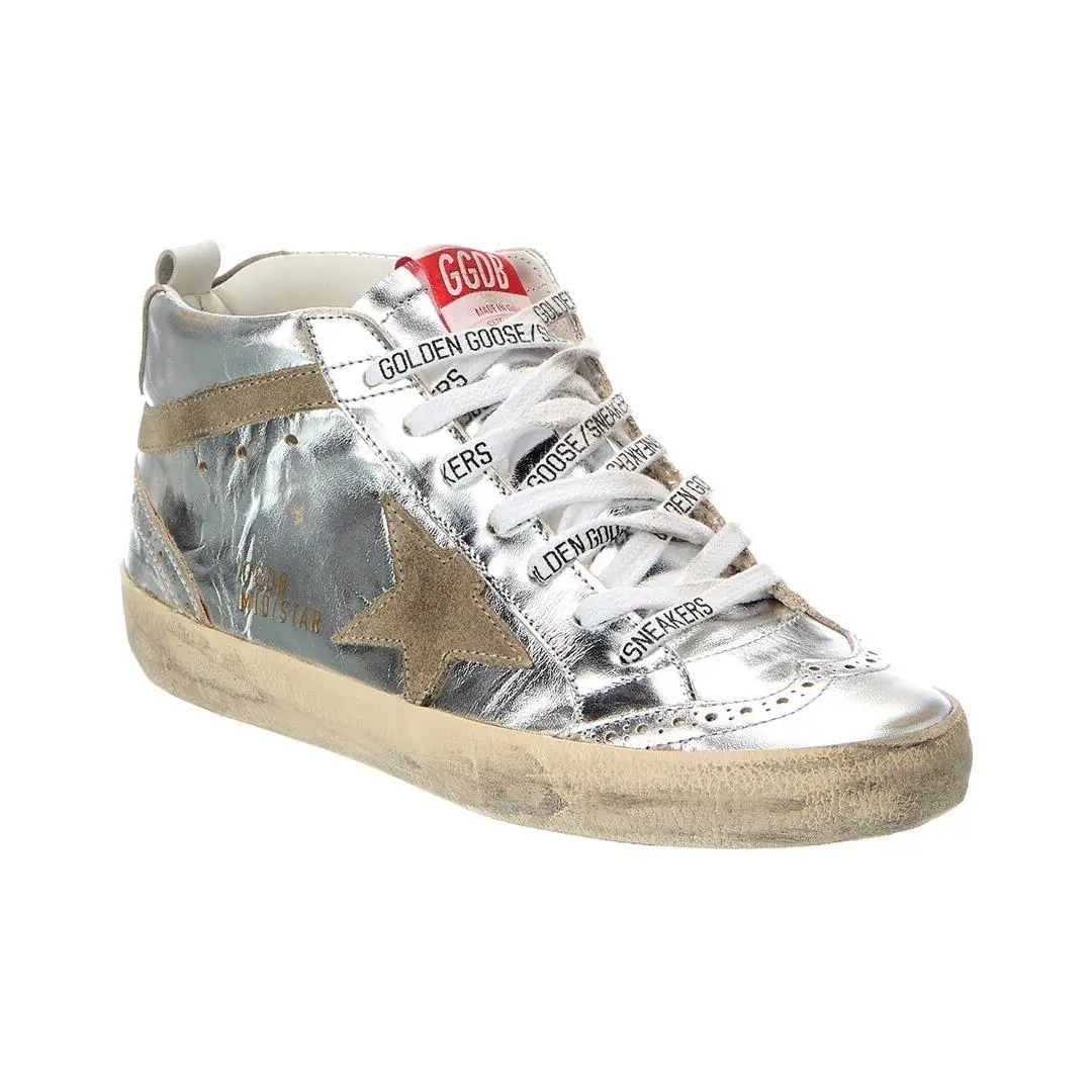 Golden Goose Mid Star Classic Leather Suede Sneaker Women`s Silver 36