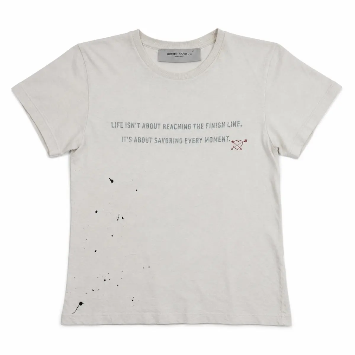 Golden Goose Doris Slim T-shirt White Womens Sz XS Finish Line Embroidered Heart