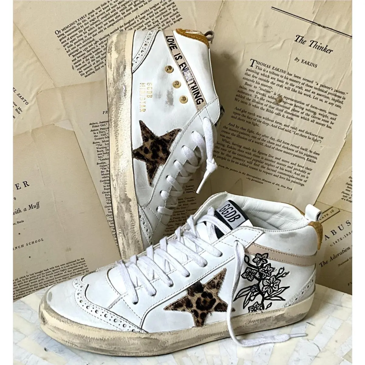 Golden Goose Lab Midstar Sneaker White Hand Painted Leopard 38 Store Display