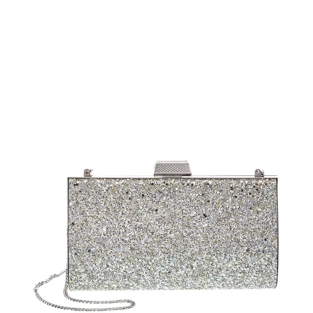 Jimmy Choo Zahra Glitter Leather Clutch Women`s Silver