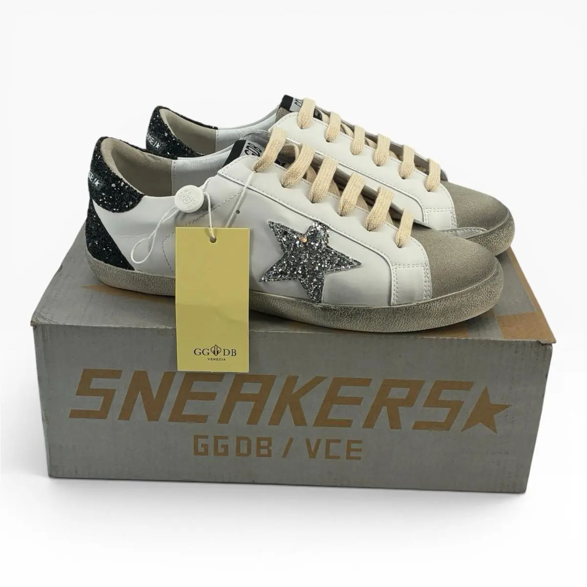 Golden Goose Superstar White Silver Black Glitter Star Sneakers Ins