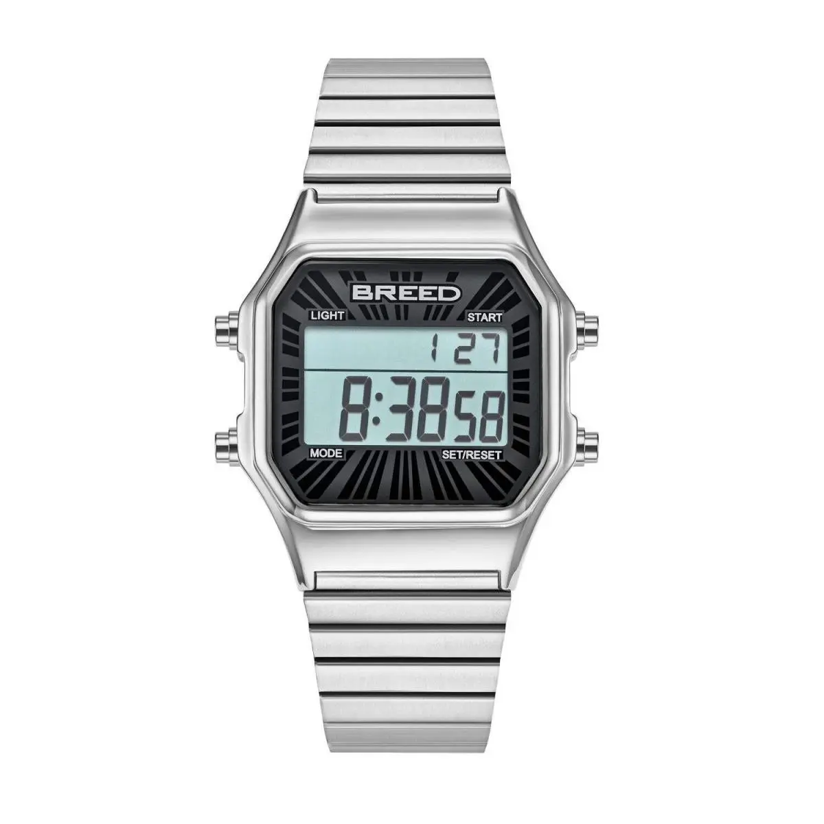 Breed Terra Digital Watch w/ Backlight/timer Silver Black Dial Wristwatch BRD9701