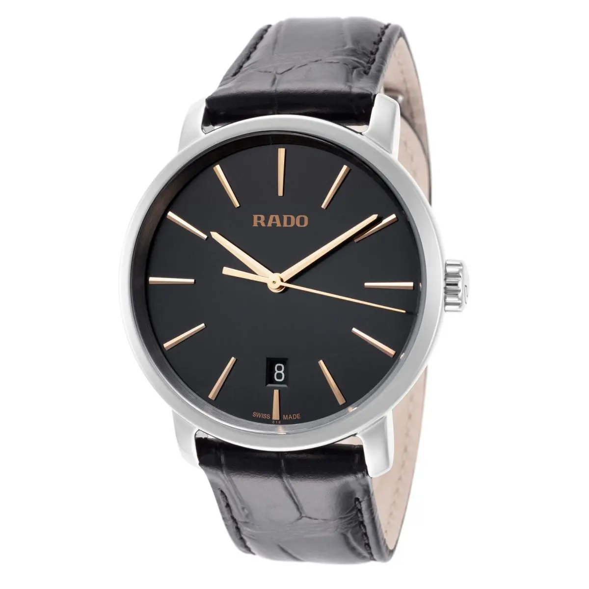 Rado Men`s R14078165 Diamaster 40mm Black Dial Leather Watch