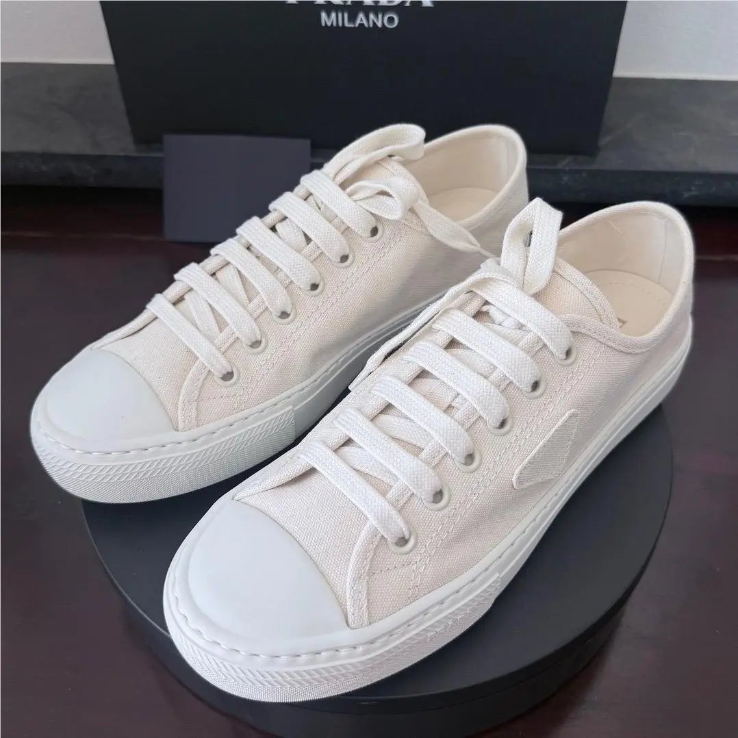 Prada 2EE446 Men`s Wheel Cloth Sneakers White Low Top UK 10.5
