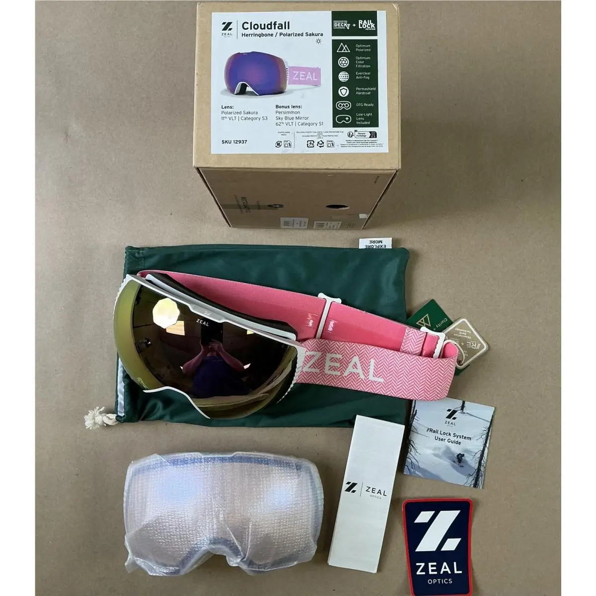 Zeal Cloudfall Ski Goggles Pink Strap Polarized Sakura Snowboard Eye Pro