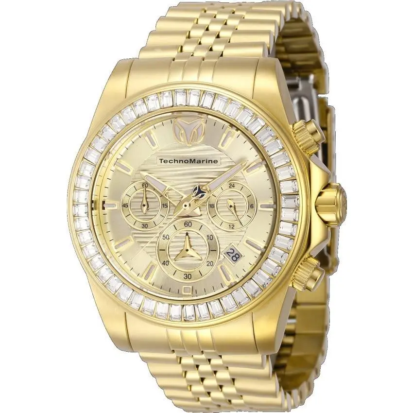Technomarine Manta Ray Mens 42mm 48 Crystals Triple Gold Chrono Watch TM-222020