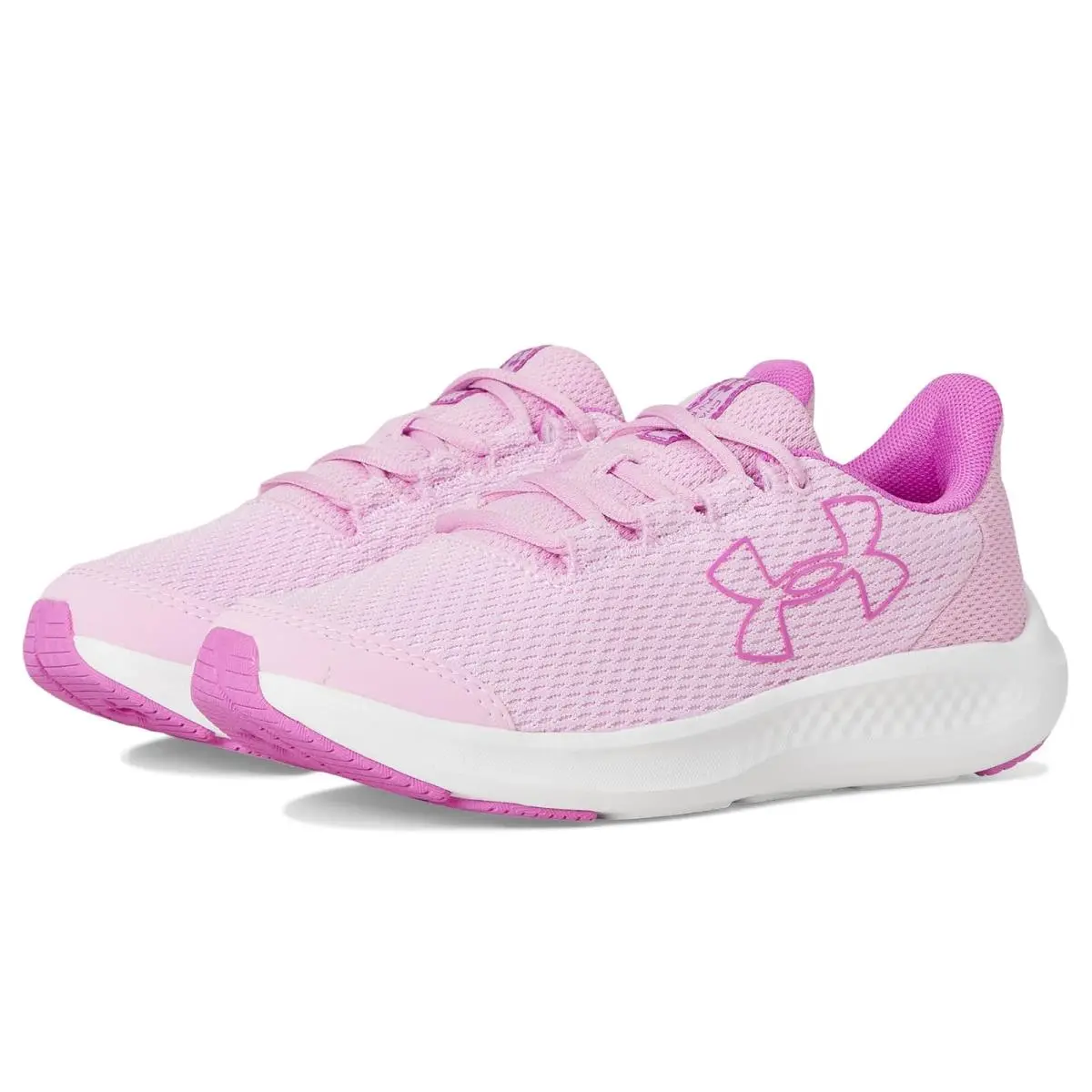 Girl`s Shoes Under Armour Kids Grade School Charged Pursuit 3 Big Logo Big Kid - Stellar Pink/Vivid Magenta/Vivid Magenta
