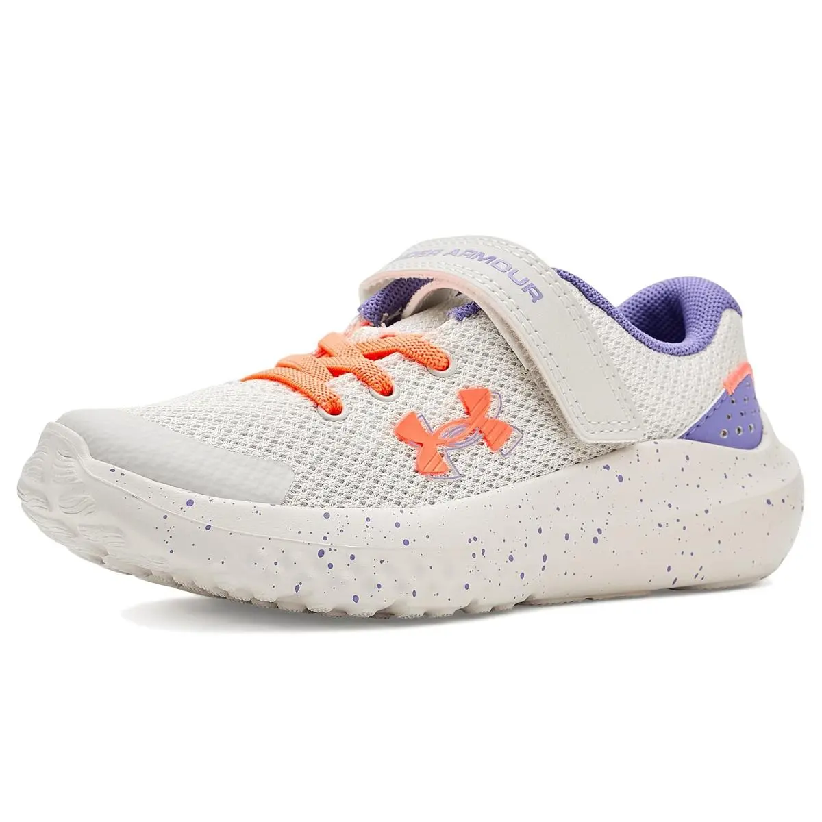 Girl`s Shoes  Kids Pre School Surge 4 Alternate Closure Little Kid Summit White/Purple Luxe/Electric Tangerine by Under Armour