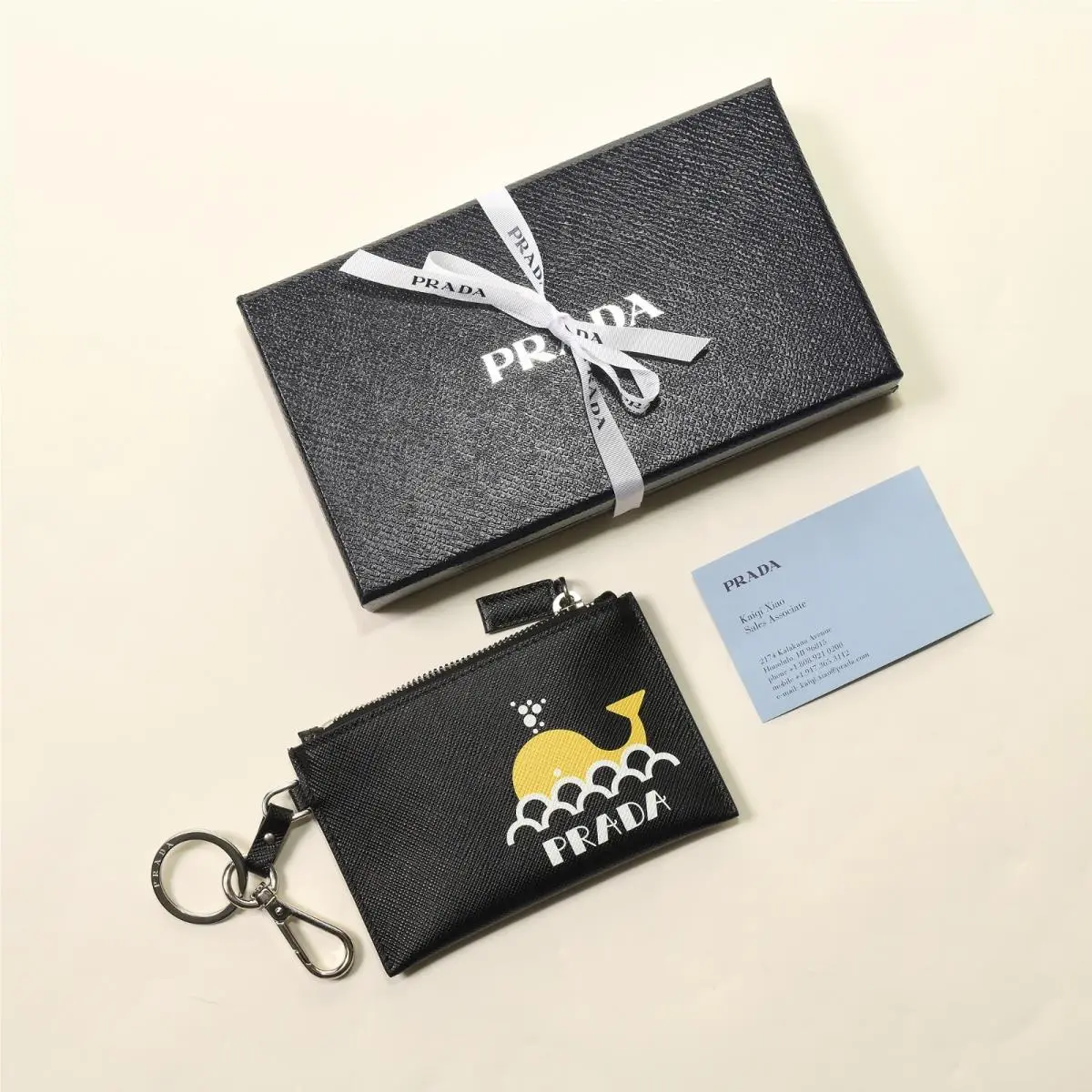 Prada Saffiano Hawaii Whale Coin Pouch Key Ring