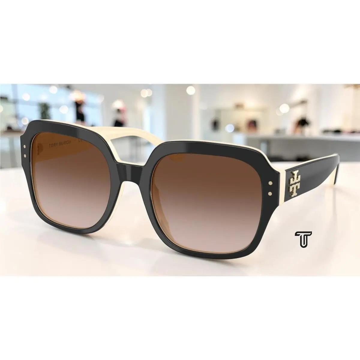 Tory Burch TY7143U 198813 Black Ivory Brown Gradient 56 mm Women`s Sunglasses