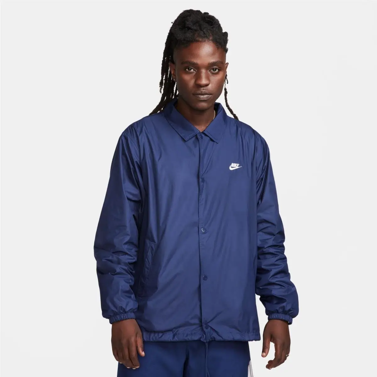 Nike Club Coaches Jacket Men`s XL Midnight Navy Snap Front Long Sleeve FTS1619