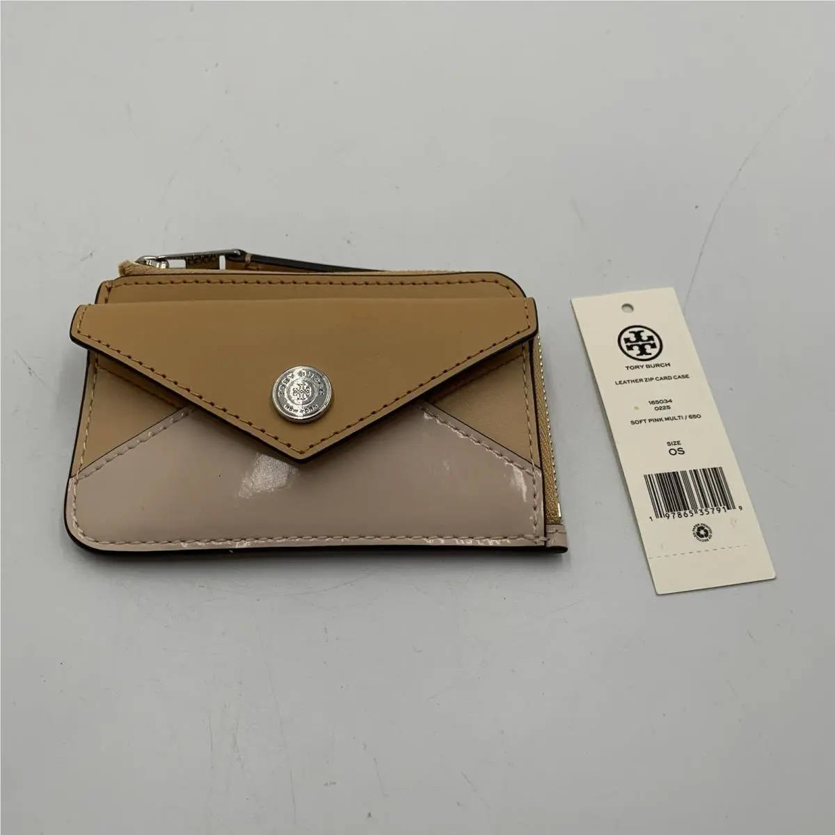 Tory Burch Small Pink/tan Multicolor Leather Zip Card Case w/ Tags