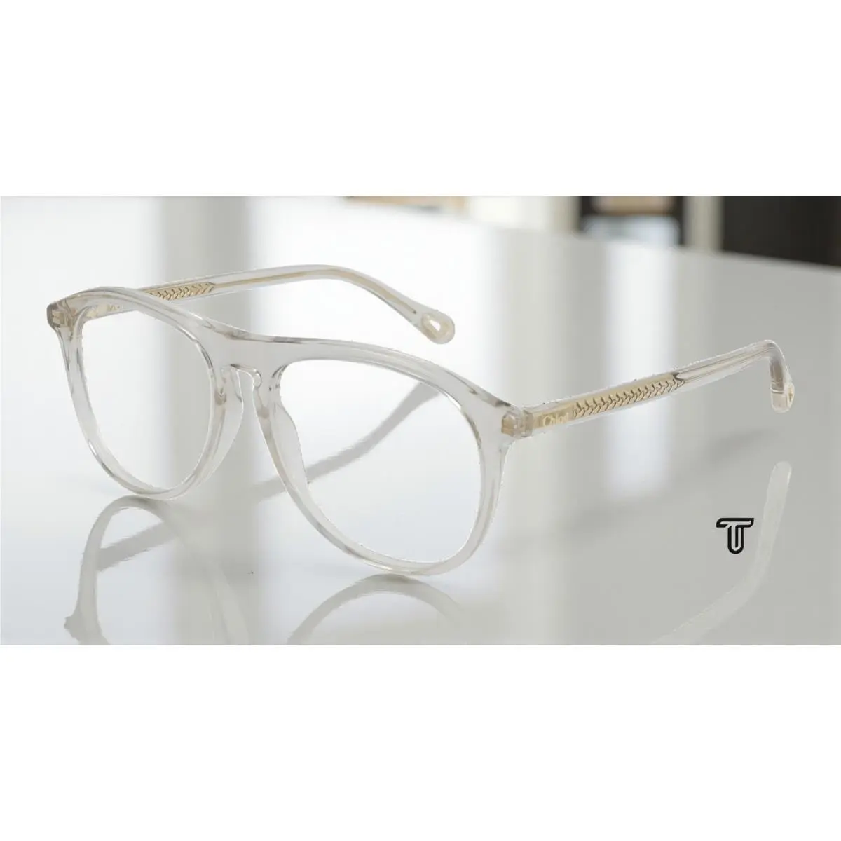 Chloe CH0010O 001 Pilot Beige Transparent Demo Lens 54 mm Women`s Eyeglasses