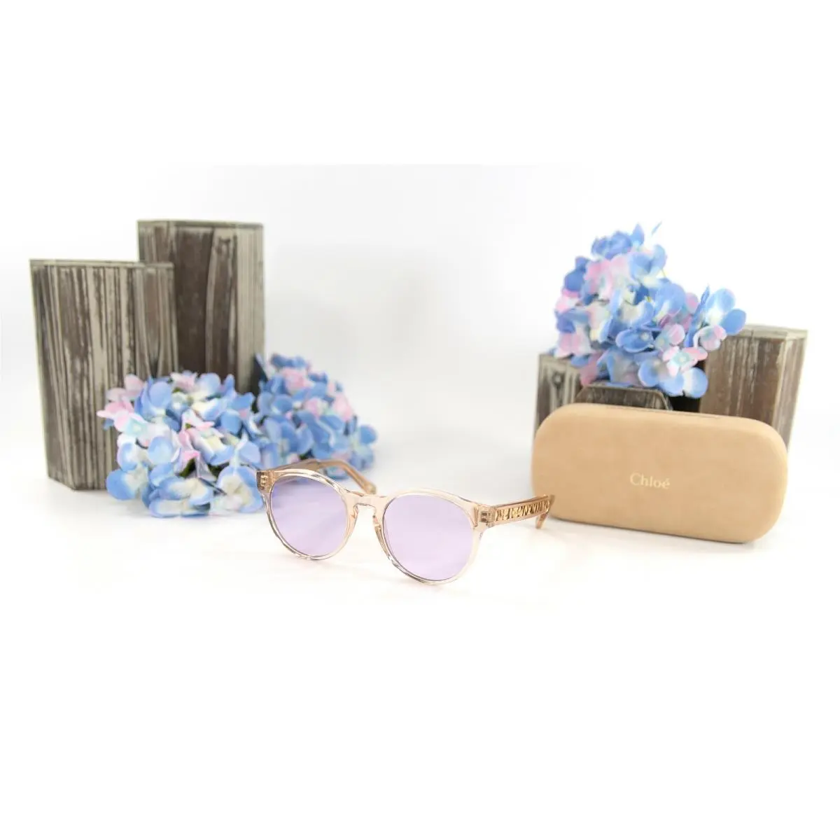 Chloe CE753S Peach Gold Gradient Purple Acrylic Logo Sunglasses Case