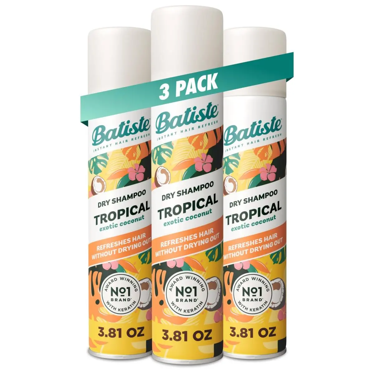 Batiste Tropical Dry Shampoo Waterless Shampoo 3.81oz 3 Pack