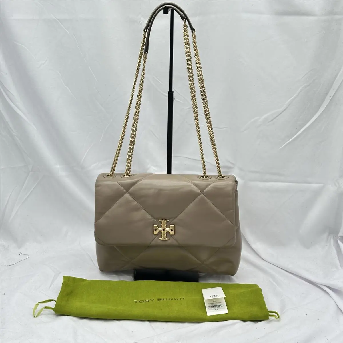 Tory Burch Womens Kira Diamond Quilt Convertible Crossbody Bag Leather Taupe