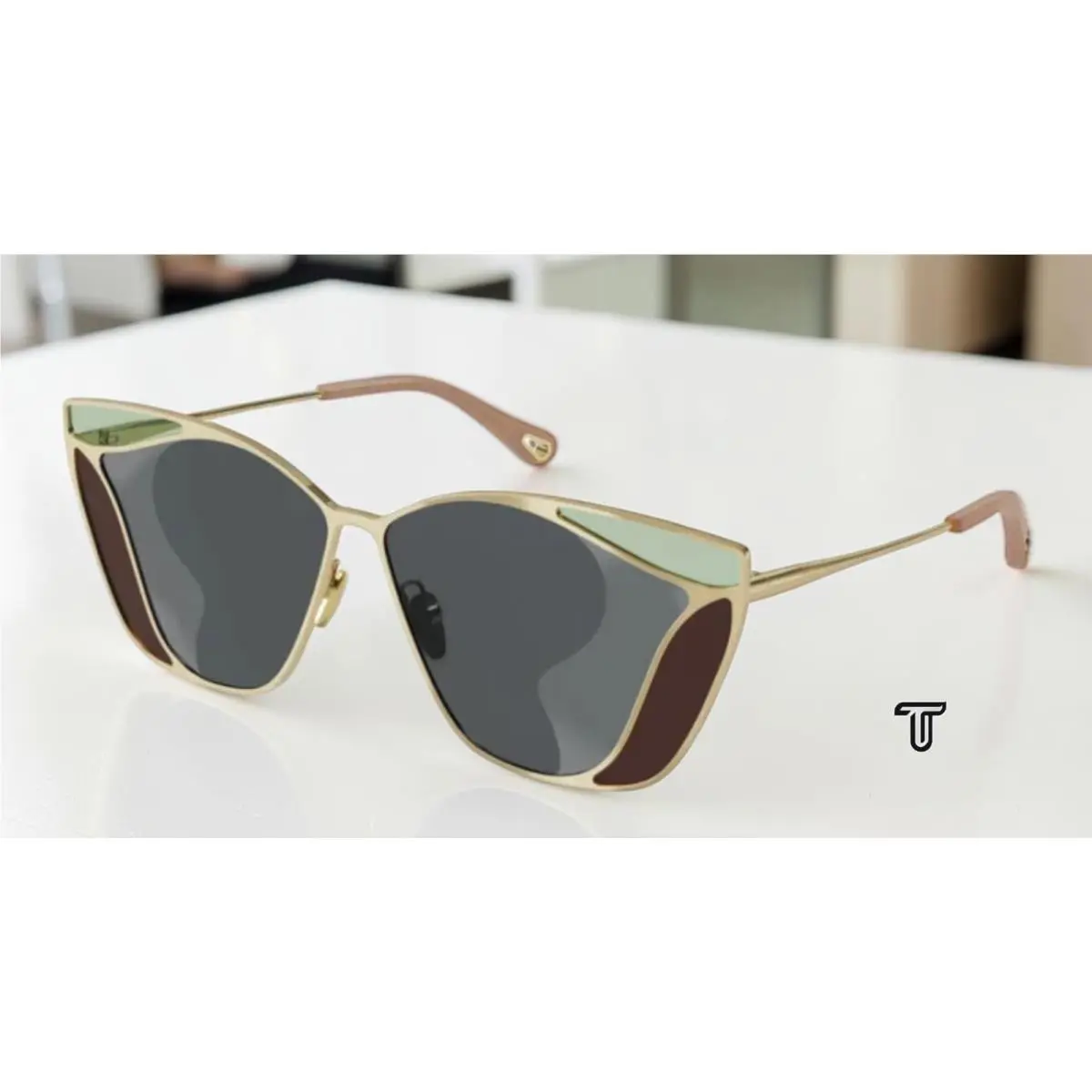 Chloe CH0049S 002 Directional Gold Shiny Grey 59 mm Women`s Sunglasses