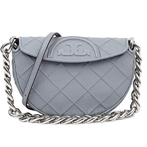 Tory Burch Mini Fleming Soft Crescent Crossbody Bag IN Slate Gray