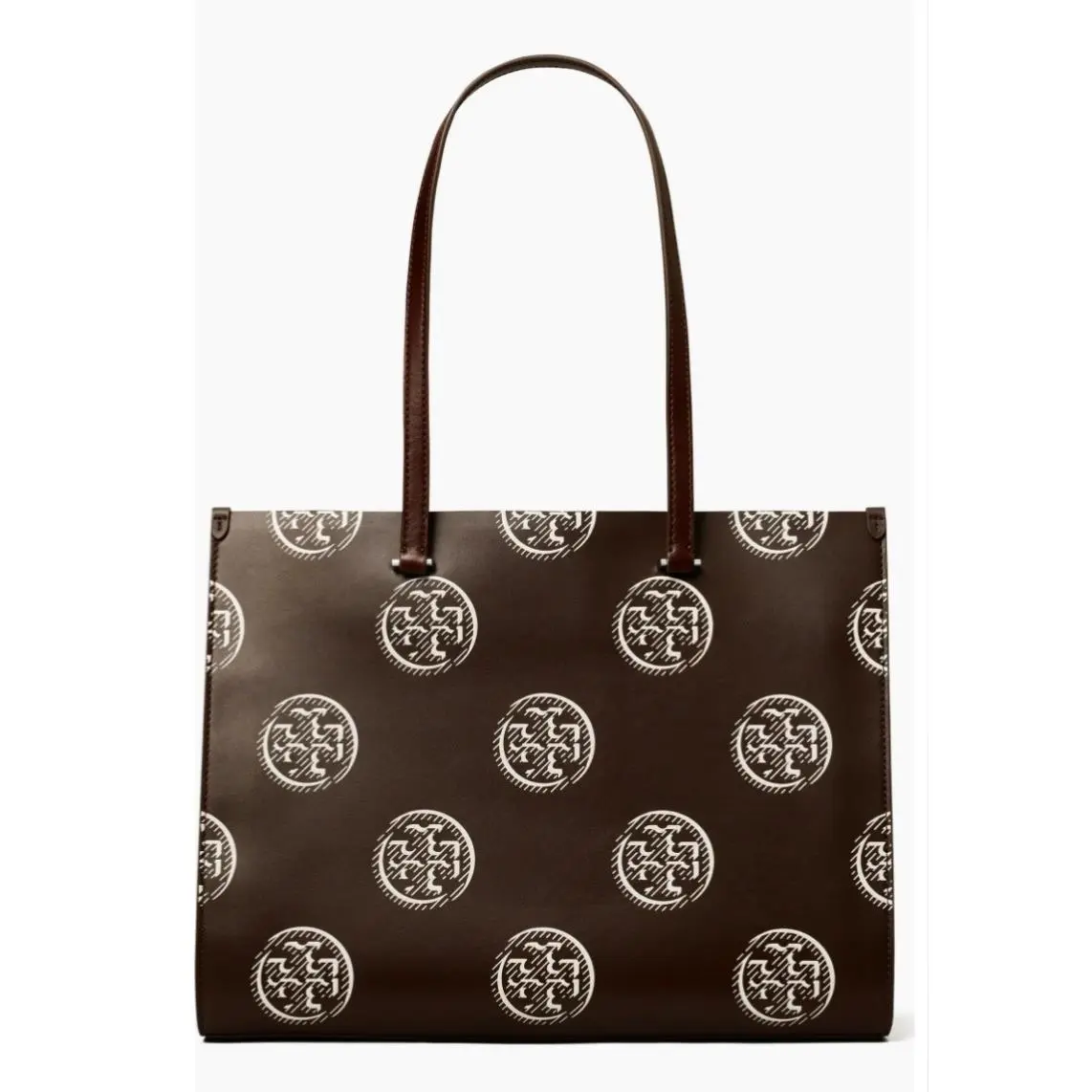 Tory Burch T Monogram Contrast Chocolate Brown Leather Tote Bag